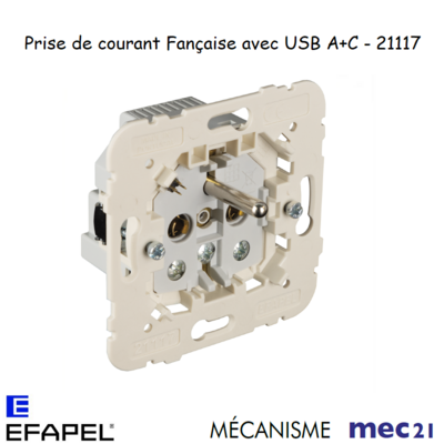 Mécanisme Prise de courant française avec USB A et C mec 21117