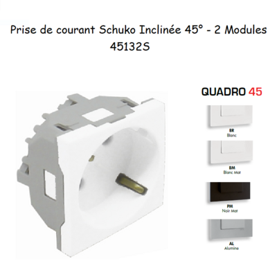 Prise de courant schuko inclinée 45° 2 modules Quadro 45132S