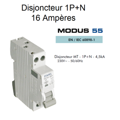 Disjoncteur Magnétothermique PLUS - 1P+N - 4,5kA - 16A