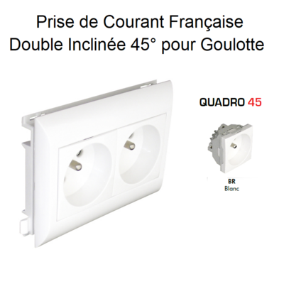 Prise de courant Double précâblée pour goulotte L75mm - Blanc