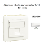 Adaptateur avec 1 module 1 sortie pour connecteur RJ45 Apolo 50441SBM Blanc MAT