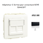 Adaptateur avec 1 module 2 sorties pour connecteurs RJ45 Apolo 50442SPT Noir