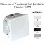 Prise de courant française avec volet droite 90° 2 modules Quadro 45477S