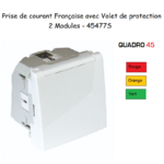 Prise de courant française avec volet droite 90° 2 modules Quadro 45477S ROV