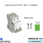 Disjoncteur Magnétothermique Super 1P+N 3A 55103 6CS