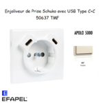enjoliveur prise schuko avec usb C+C APOLO 50637TMF
