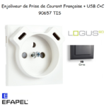 enjoliveur prise française avec usb C+C LOGUS 90657TIS