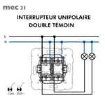 Mécanisme Interrupteur Double Unipolaire Témoin - 21063 schéma