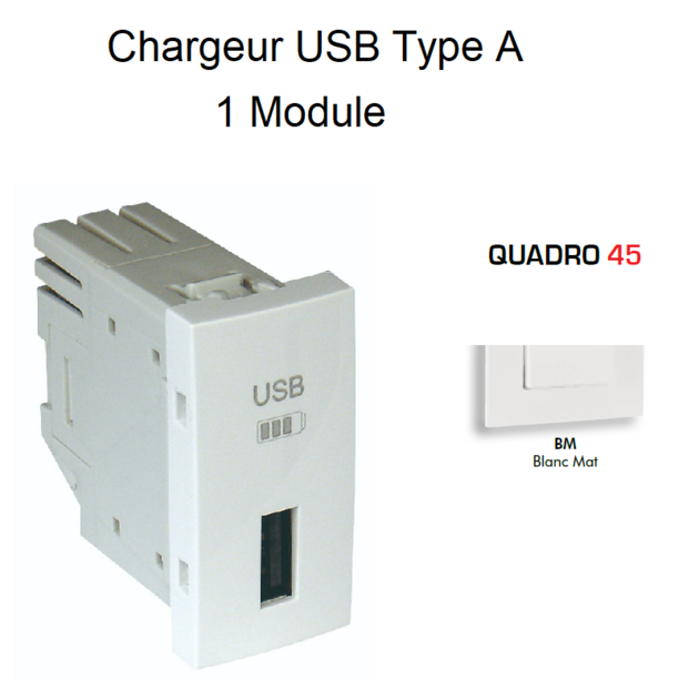 Prise chargeur USB double Efapel Quadra & Latina (45x45)