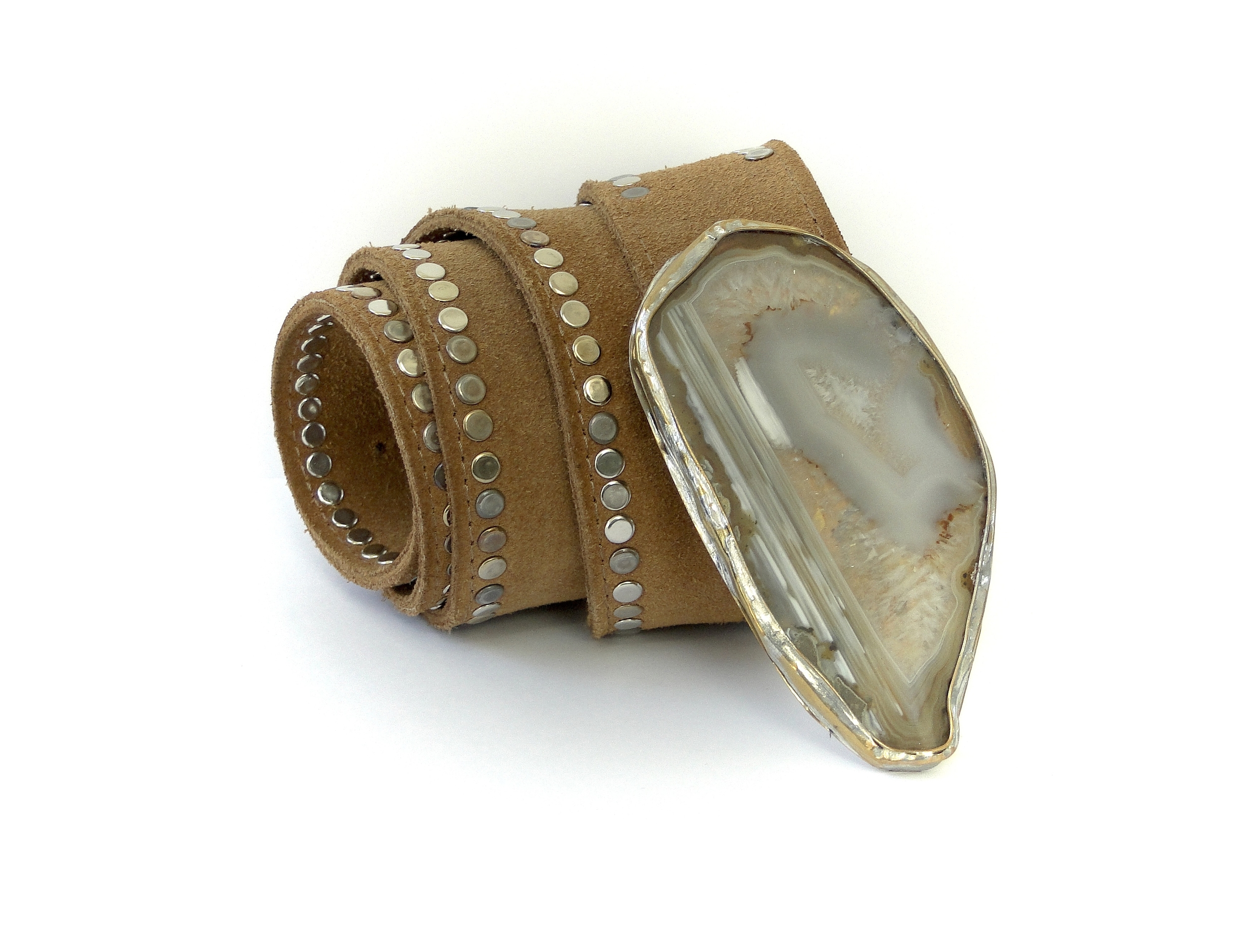 ceinture marie l'indien en cuir camel et boucle en agate naturelle