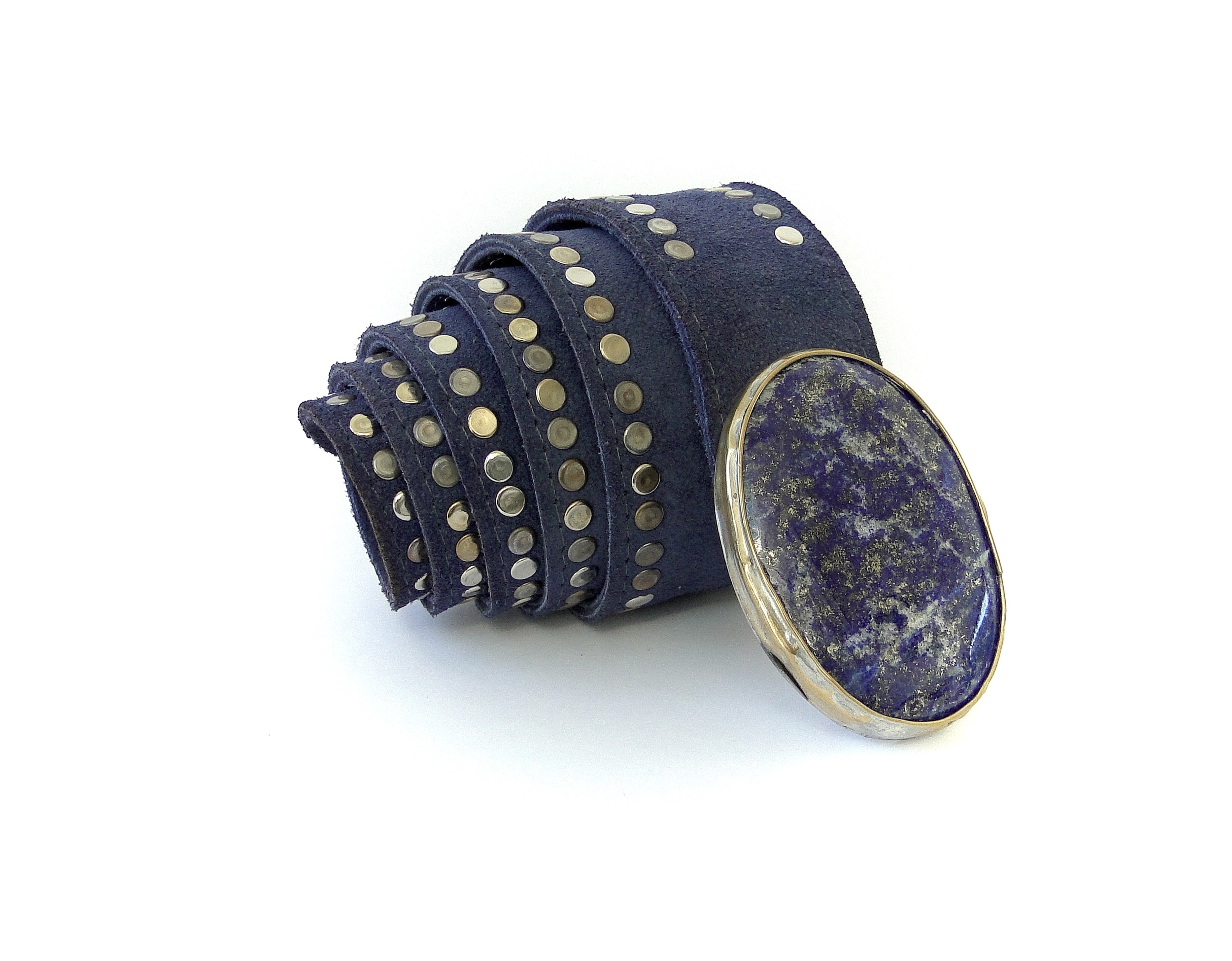 ceinture marie lindien en cuir et boucle en lapis lazuli