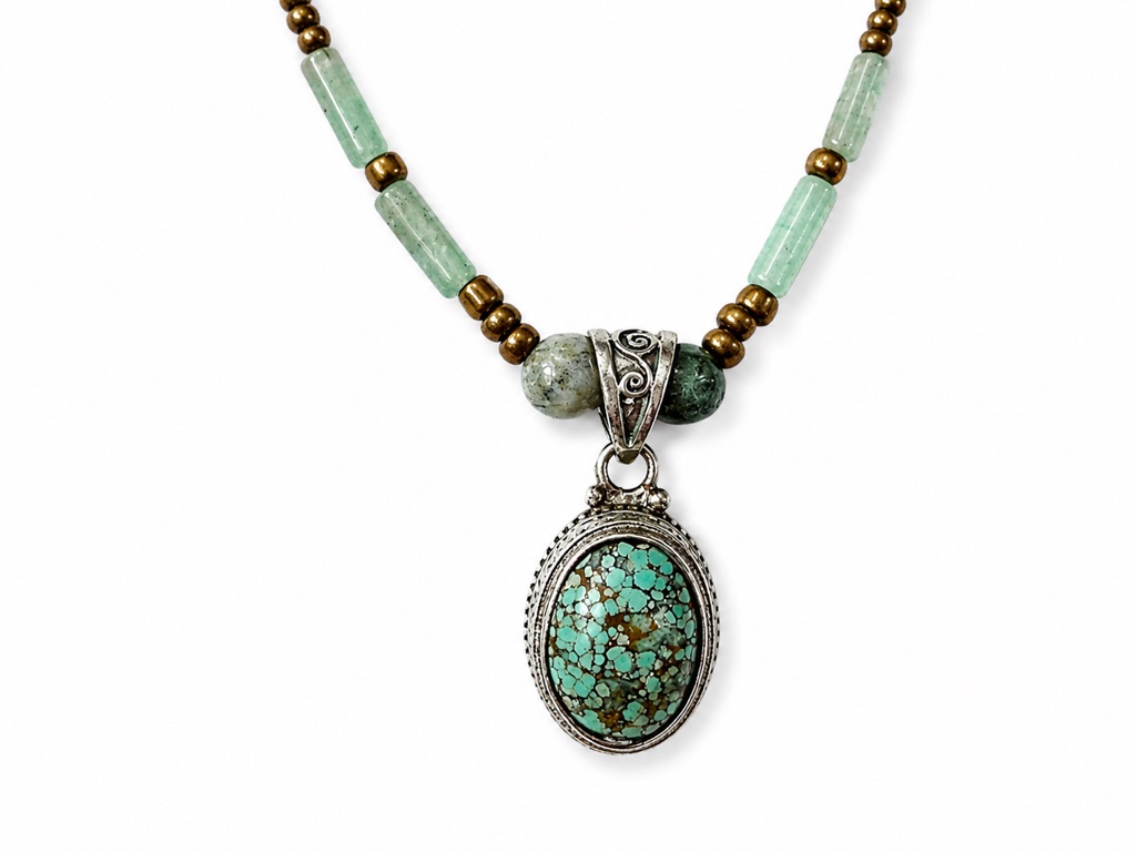 Collier SANTA FE turquoise naturelle aventurine verte perles bronzées Marie Lindien 2