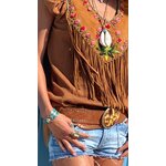 Collier Cauri XL coquillage tigre serti métal lien cuir réglable Marie Lindien