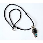 Collier Shilo perles naturelles pendentif onyx turquoise plume argenté Marie Lindien
