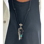 Collier Shilo perles naturelles pendentif onyx turquoise plume argenté Marie Lindien 2