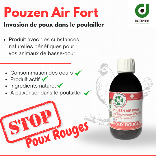 Pouzen Air Fort : Le bouclier anti-poux rouges pour un poulailler serein et protégé.