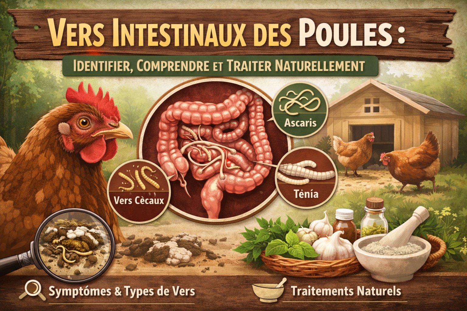 Vers intestinaux chez la poule : reconnaître ascaris, hétérakis et ténias, et bien vermifuger