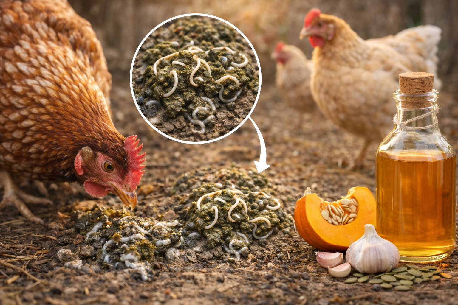 Ascaris chez la poule (Ascaridia galli) : reconnaître les vers blancs dans les fientes et protéger le poulailler