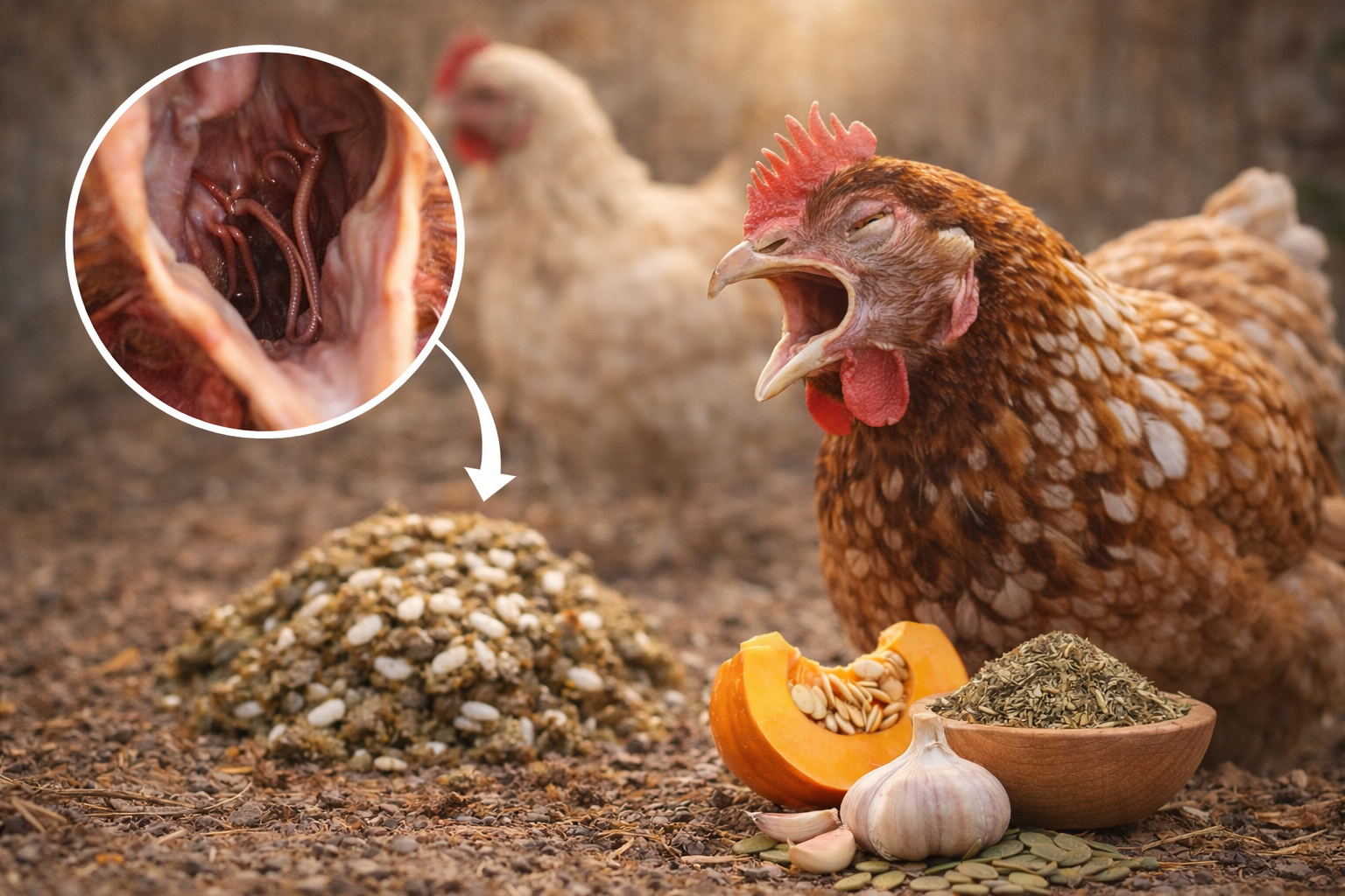 Syngamose chez la Poule : Reconnaître le Ver de la Trachée et Traiter Naturellement