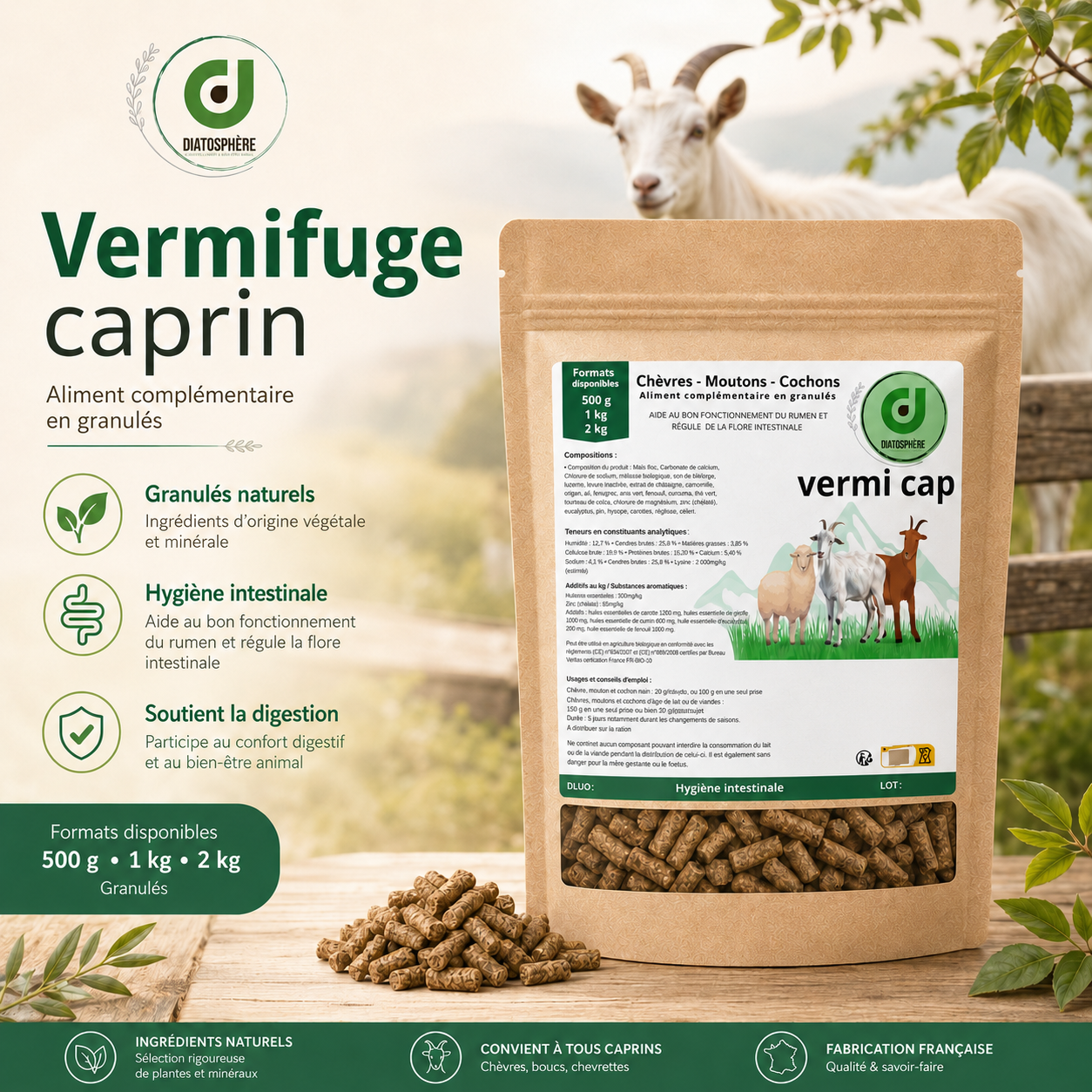 Vermifugre caprin  produit vermi cap de la marque  diatosphère