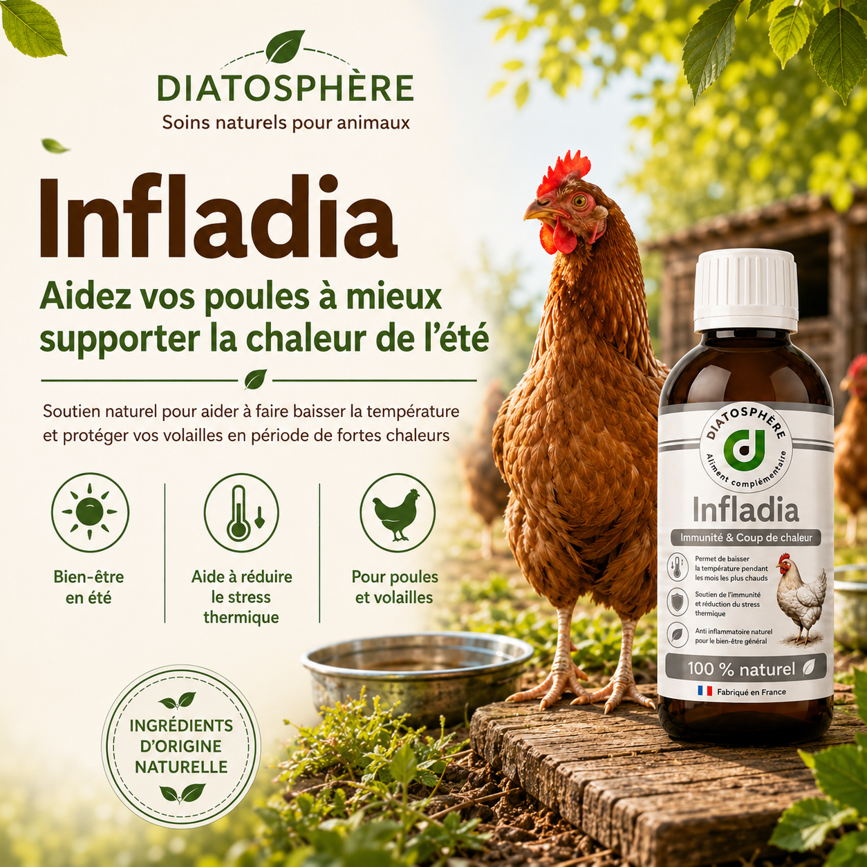 produit infladia  qui permet de lutter contre les coups de chaleur  et baisse  la tempèrature du corps des volailles
