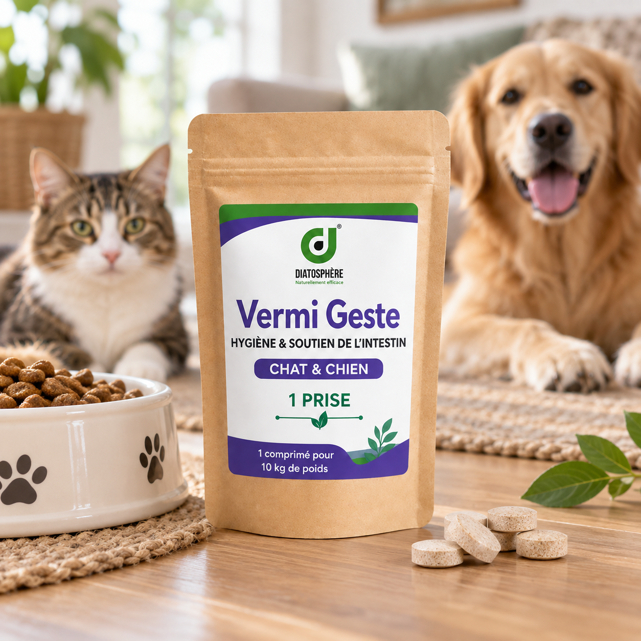 Comprimés Vermi Geste pour chien et chat – hygiène intestinale et vermifuge naturel