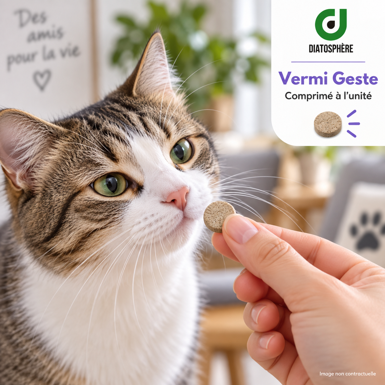 Chat avec comprimé Vermi Geste à l’unité – soutien de l’hygiène intestinale – Diatosphère