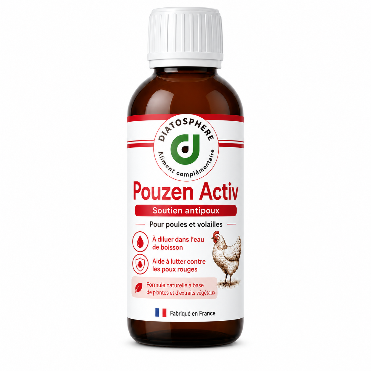 Pouzen Activ Diatosphère flacon pour poules et volailles soutien antipoux à diluer dans l’eau de boisson