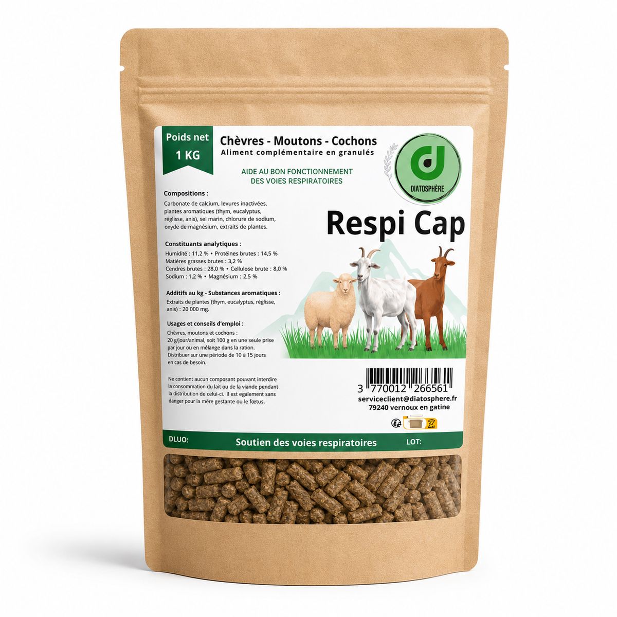 Respi Cap Diatosphère : soin respiratoire naturel contre la toux et le rhume des chèvres et moutons