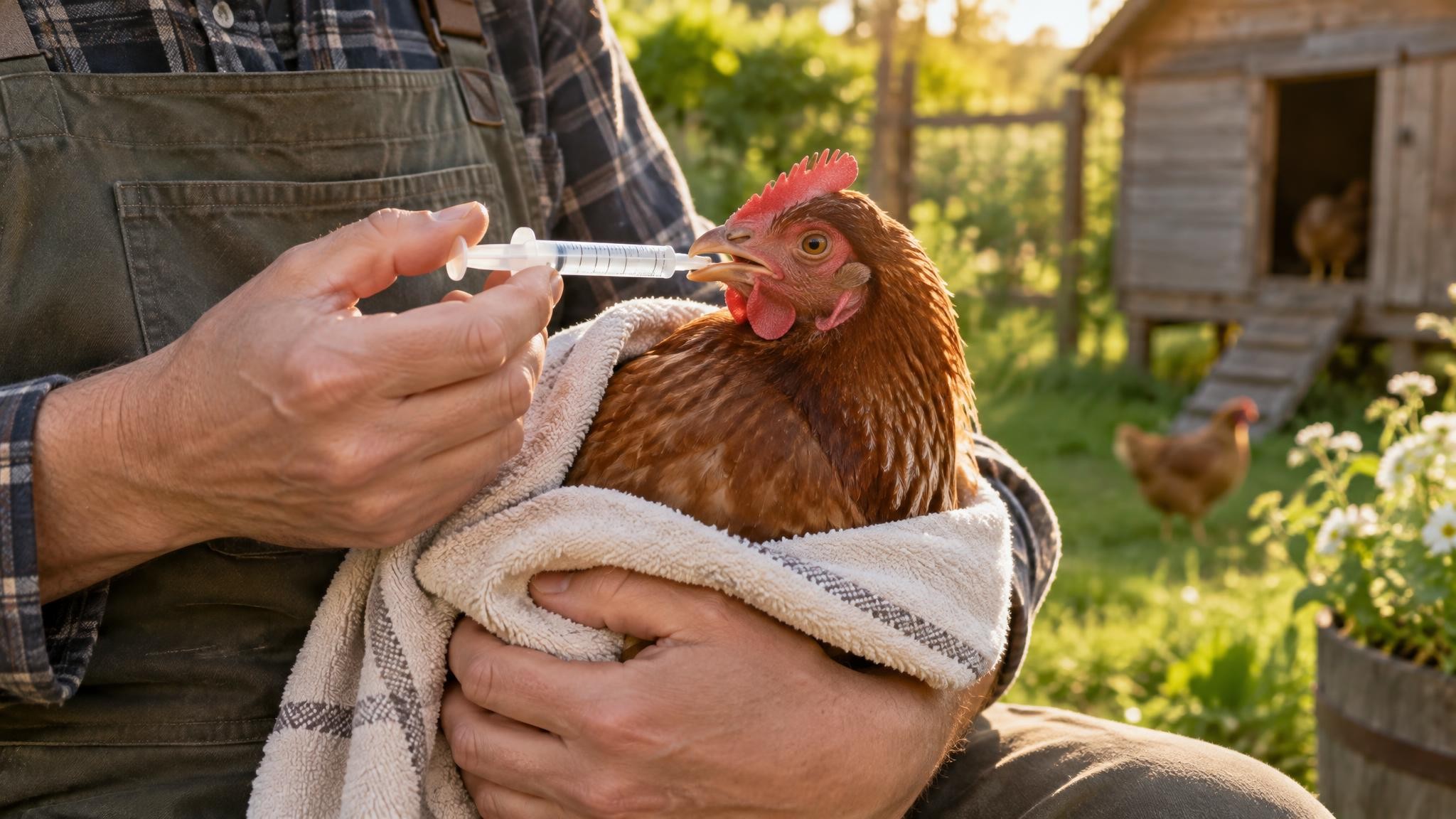 Soins aviaires : Comment administrer un médicament à une poule avec une seringue sans aiguille.