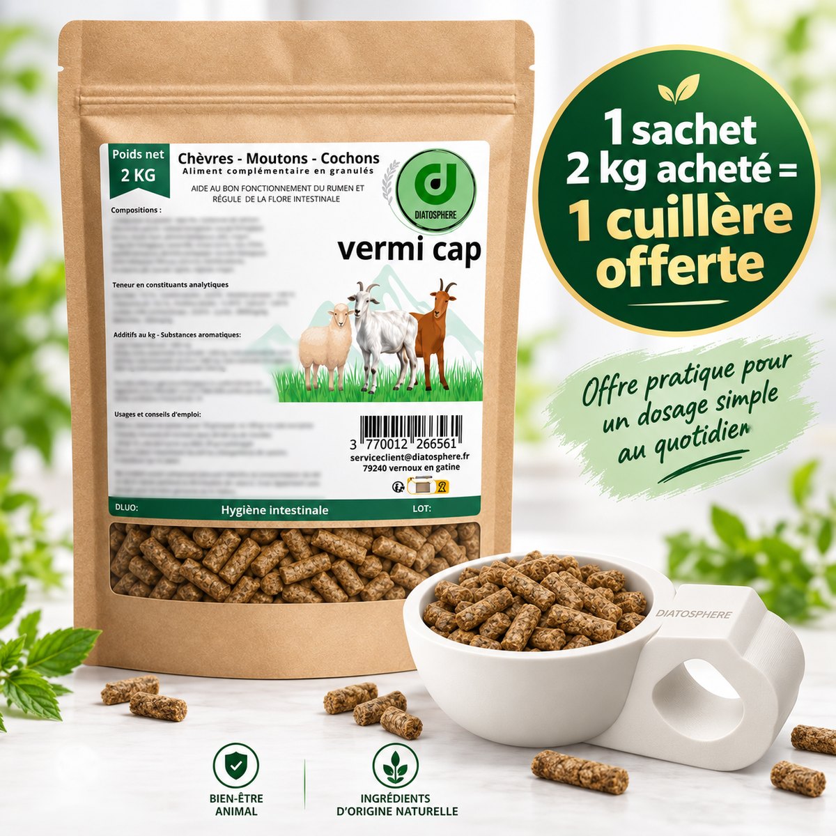 Vermi Cap sachet de 2 kg : une cuillère doseuse Diatosphère offerte