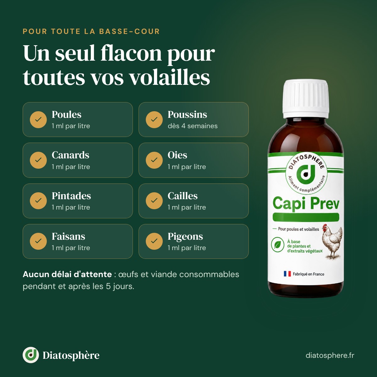 Capi Prev pour poules, poussins, canards, oies, pintades, cailles, faisans et pigeons