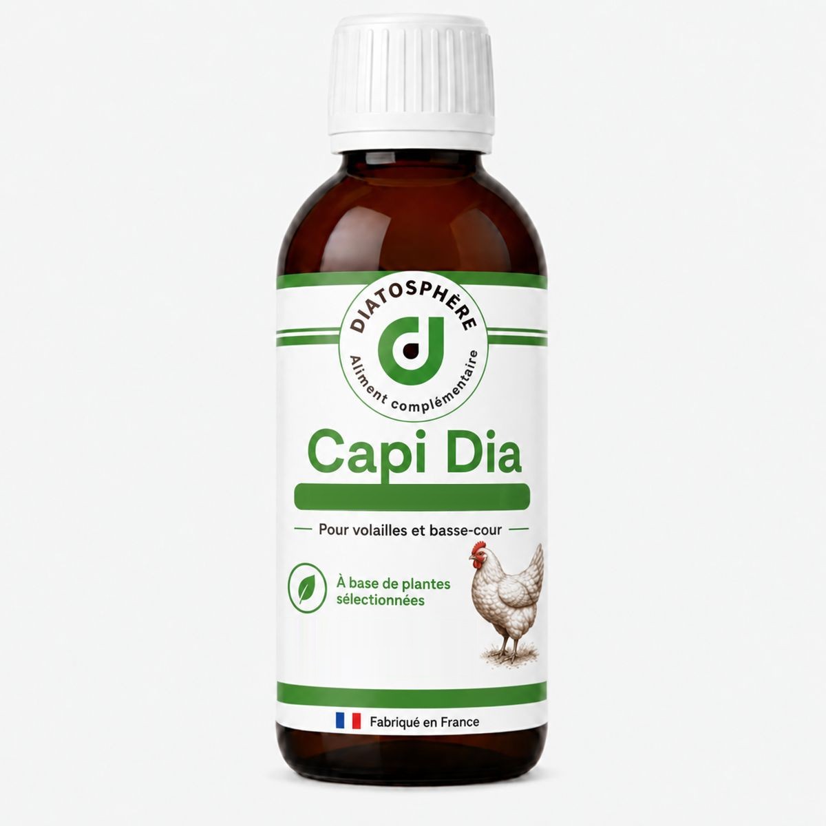 Capi Dia, aliment complémentaire liquide pour poules et volailles, flacon Diatosphère