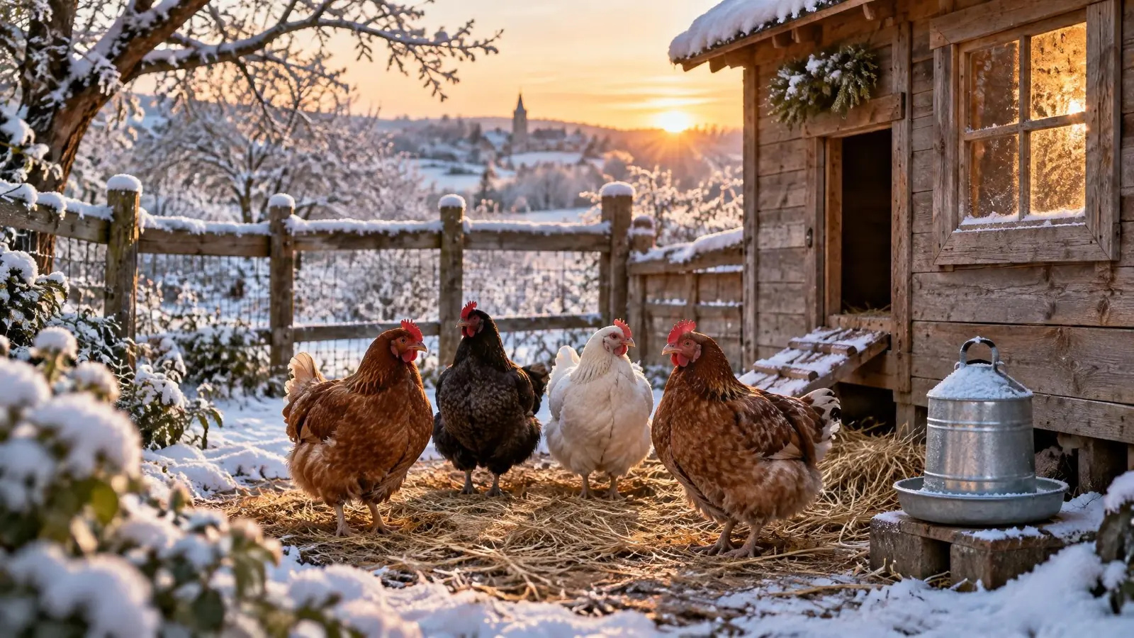 Les poules en hiver : froid, lumière, ponte et poulailler