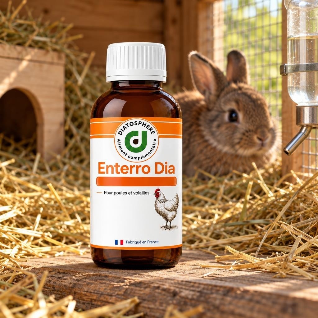 Enterro Dia, flacon posé dans le clapier près d’un lapin nain