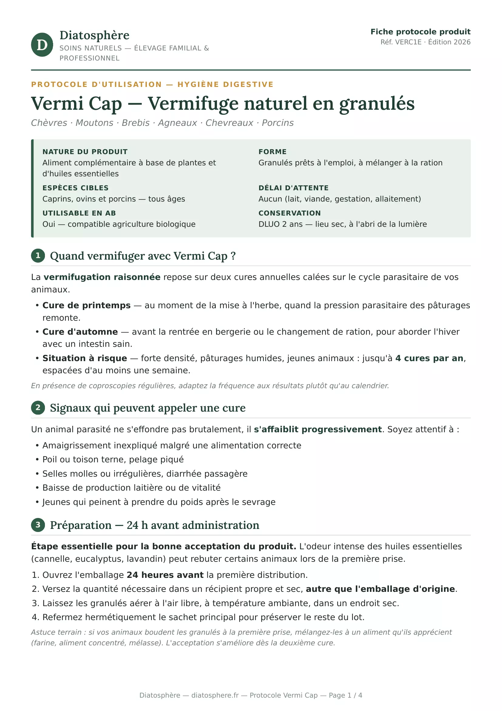 Protocole Vermi Cap page 1 - quand vermifuger et préparation