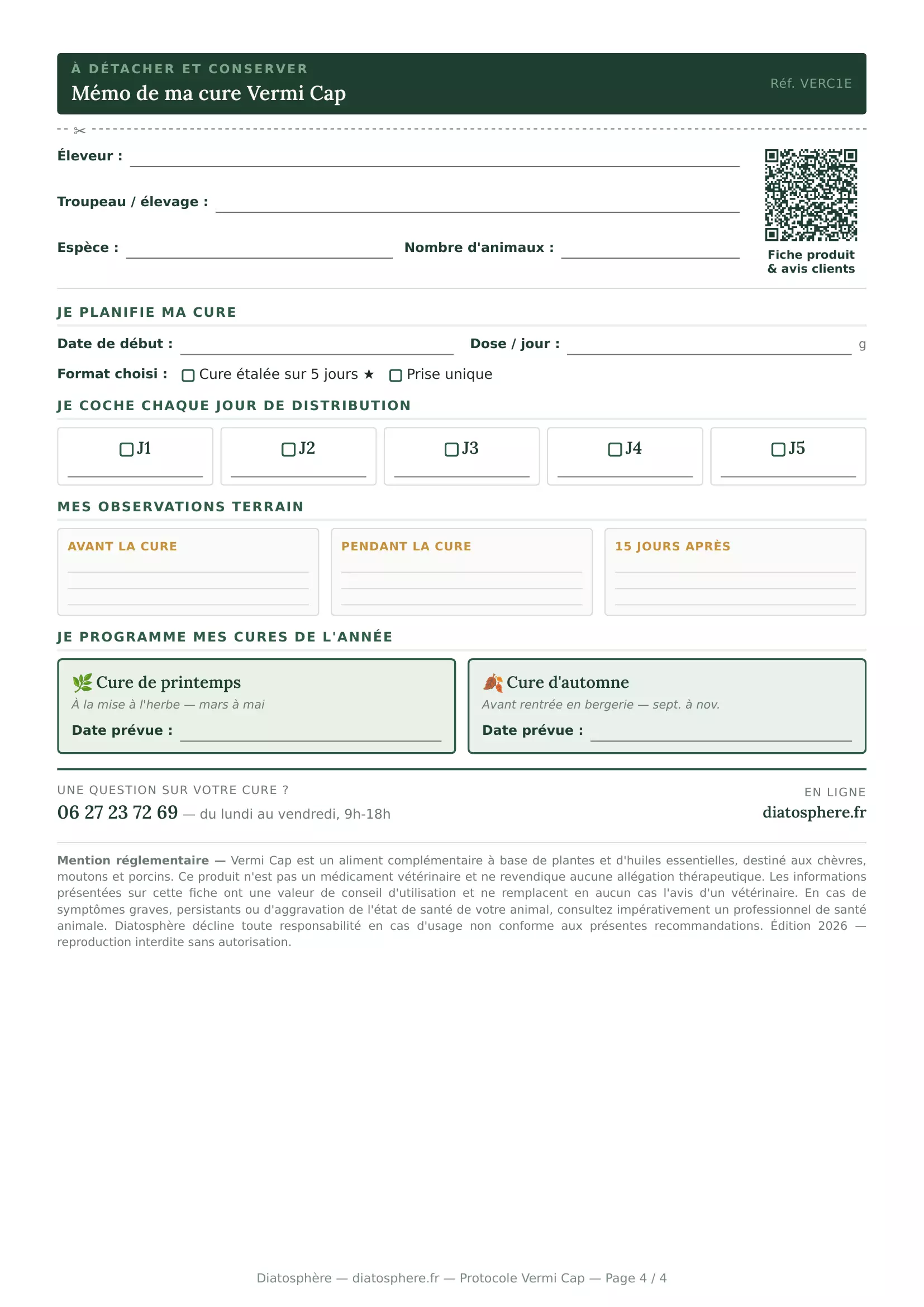 Protocole Vermi Cap page 4 - mémo cure et calendrier vermifugation