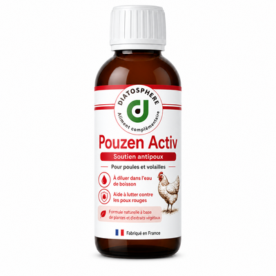 Pouzen Activ Diatosphère flacon pour poules et volailles soutien antipoux à diluer dans l’eau de boisson