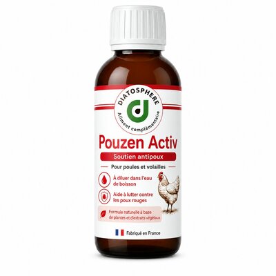 Pouzen Activ Diatosphère flacon pour poules et volailles soutien antipoux à diluer dans l’eau de boisson