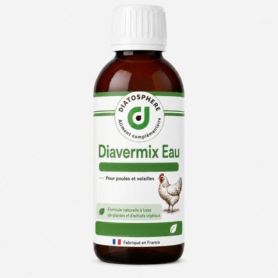 Diavermix Eau, aliment complémentaire liquide pour poules et volailles, flacon Diatosphère