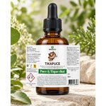 Flacon Tikapuce chat Diatosphère 50 ml en verre ambré dans un décor végétal, étiquette visible, image non contractuelle