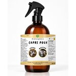 Flacon spray Capri Poux Diatosphère 500 ml en verre ambré avec étiquette chèvre et mouton sur fond clair