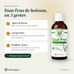 Capi Prev mode d’emploi : 1 ml par litre d’eau, mesuré avec la seringue doseuse fournie