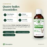 Composition Capi Prev : huiles essentielles deucalyptus, de citron, de pin blanc et de lavande