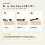 Mode demploi Tikatik : glisser, bloquer la tique au fond du V puis la décrocher