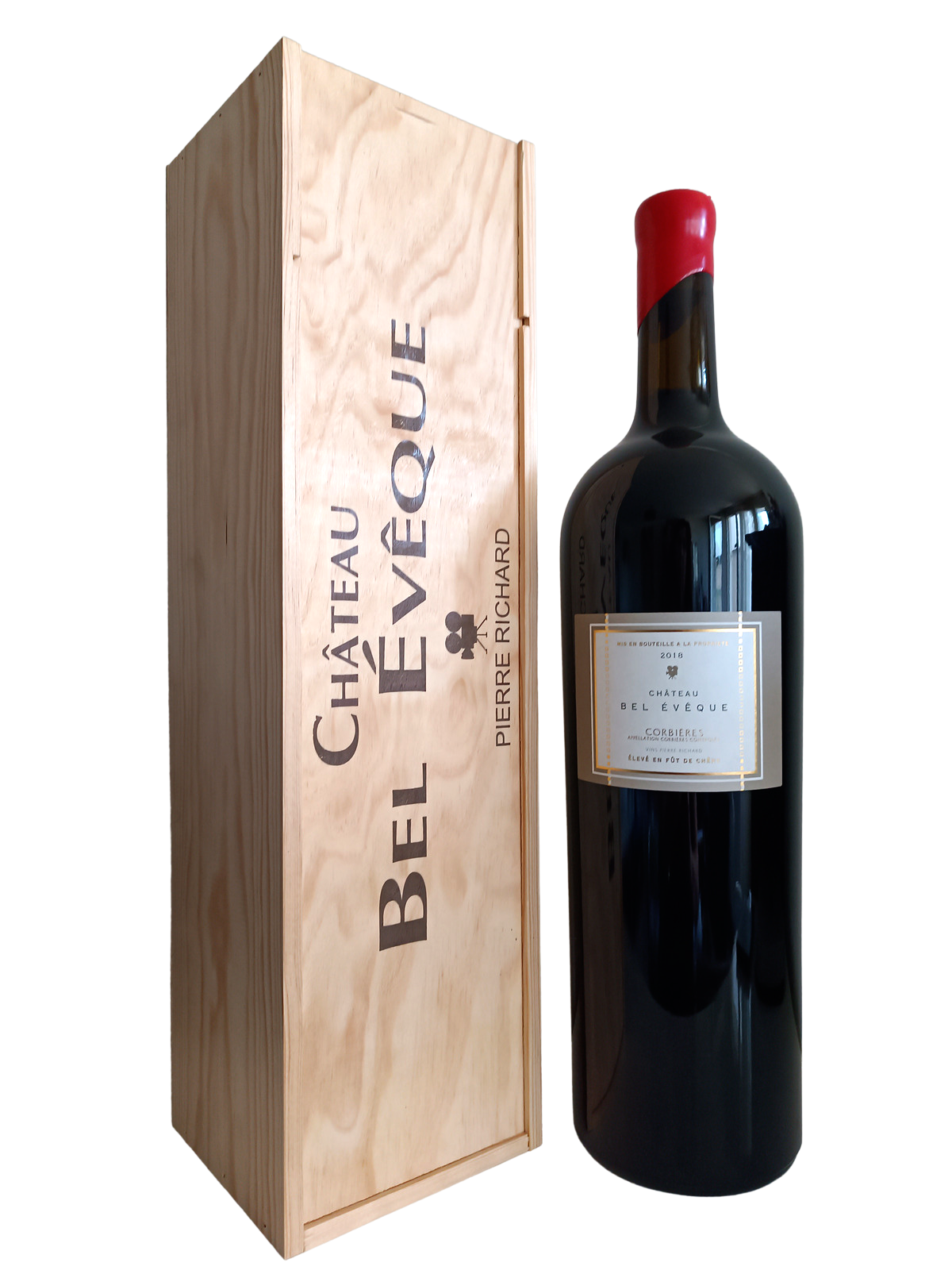 Jéroboam Château Bel Evêque Rouge 2018 Vins Pierre Richard AOC CORBIÈRES Caisse BOIS