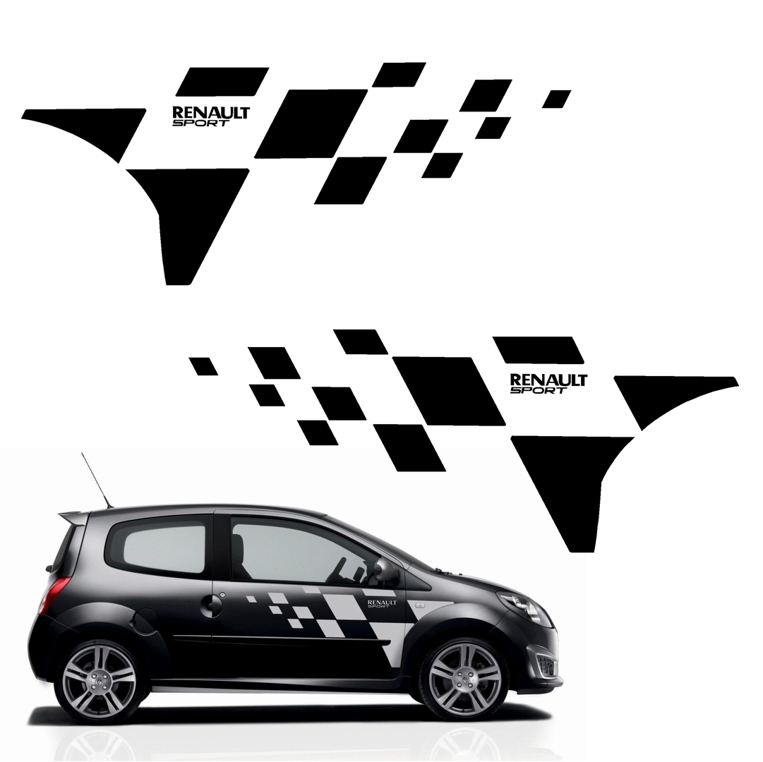 stickers-ref121-renault-sport-twingo-gt-damier-porte-tuning-rallye-megane-clio-team-compétision-deco-adhesive-autocollant