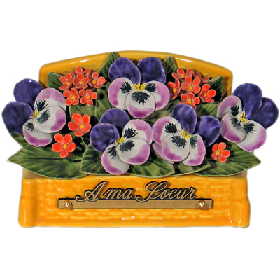 Fleurs céramique panier de nice pensées violet et orange