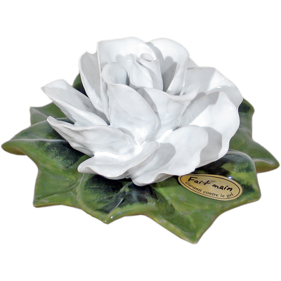 Fleur ceramique socle rose blanche