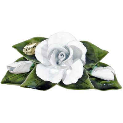 Fleur ceramique socle rose blanche